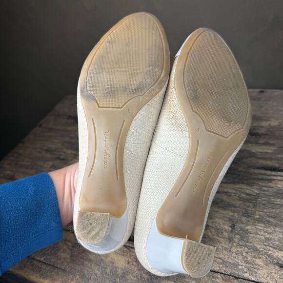 Easy Spirit Beige Cap Toe Women’s 8M Patent Leather Accent Comfort Career Heels - Picture 9 of 9